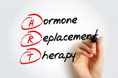 HRT - Hormone Replacement Therapy acronym with marker, health concept background