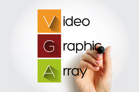 VGA Video Graphic Array - video display controller and accompanying de facto graphics standard, acronym text concept with markerの写真素材