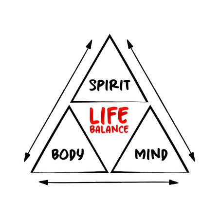 Life balance pyramid of three distinct focus areas, mind map concept for presentations and reportsのイラスト素材