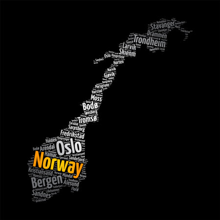 List of cities and towns in Norway, map word cloud collage, business and travel concept backgroundのイラスト素材