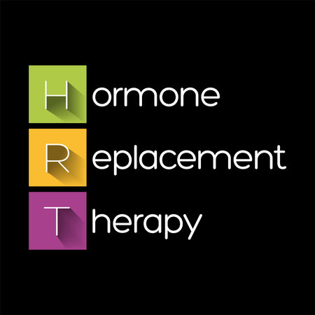 HRT Hormone Replacement Therapy - form of hormone therapy used to treat symptoms associated with female menopause, acronym text concept backgroundのイラスト素材