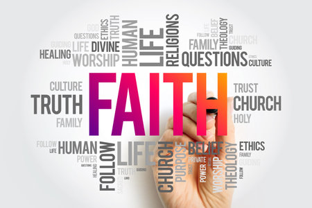 Faith - complete trust or confidence in someone or something, word cloud concept backgroundの写真素材