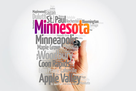 List of cities in Minnesota USA state, map silhouette word cloud map conceptの写真素材