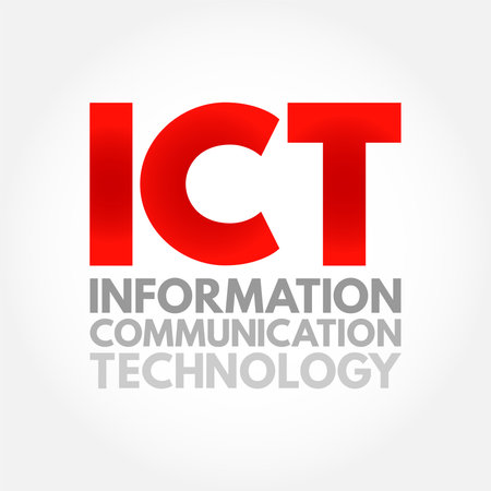 ICT Information and Communication Technology - set of technological tools and resources used to transmit, store, create, share or exchange information, acronym text concept backgroundのイラスト素材