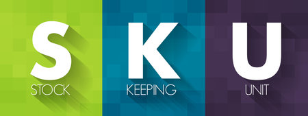 SKU Stock Keeping Unit - scannable bar code, seen printed on product labels in a retail store, acronym text concept backgroundのイラスト素材