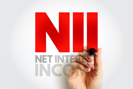 NII Net Interest Income - difference between revenues generated by interest-bearing assets and the cost of servicing liabilities, acronym text concept backgroundの写真素材