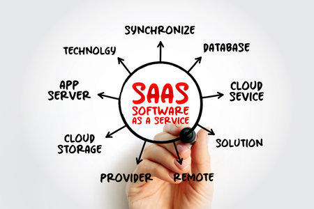 SAAS - Software as a service is a software licensing and delivery model, acronym mind map concept for presentations and reportsの写真素材