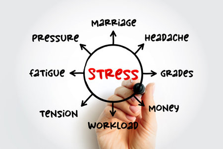 Stress - feeling of emotional strain and pressure, health mind map concept for presentations and reportsの写真素材
