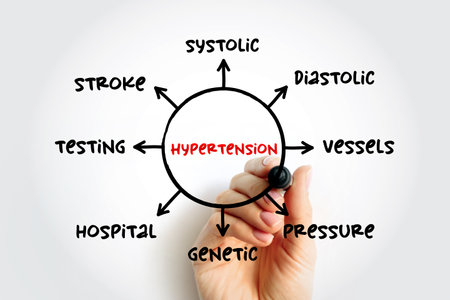Hypertension - high blood pressure, long-term medical condition in which the blood pressure in the arteries is persistently elevated, medical mind map concept for presentations and reportsの写真素材