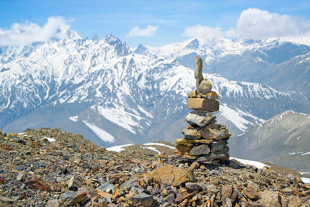 Cairn on the pass Thorong La. Nepalの写真素材