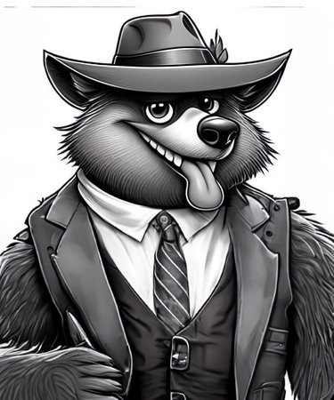 Cartoon bear in a cowboy hat and suitの素材