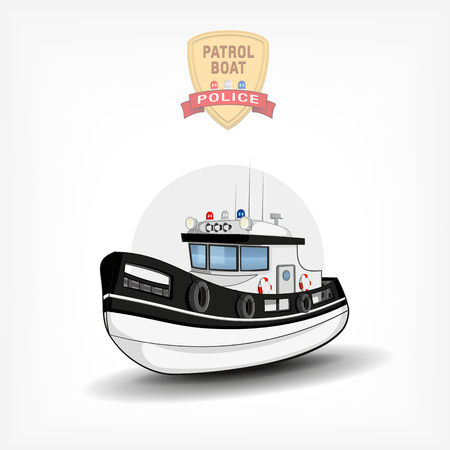Vector color hand drawn illustration of a isolated police boat. のイラスト素材