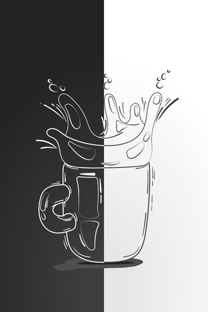 Vector illustration: cup of coffee or tea with splashes. doodle and sketch style. concept for the restaurant menuのイラスト素材