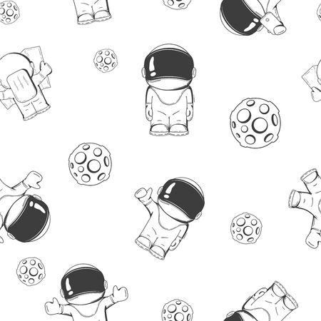 seamless pattern on the space theme. Concept. Cartoon astronaut in outer spaceのイラスト素材