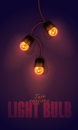Realistic color  illustration. Isolated glowing light bulb garland on gradient background. Template for greeting card to holidayのイラスト素材