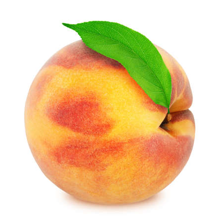Peach with leaf. Full depth of field.の写真素材