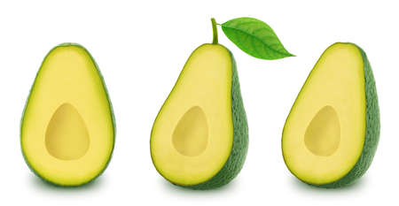 Set of green avocados isolated on white background.