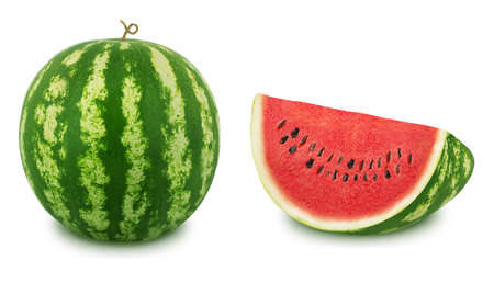 Whole watermelon on a white background.の写真素材