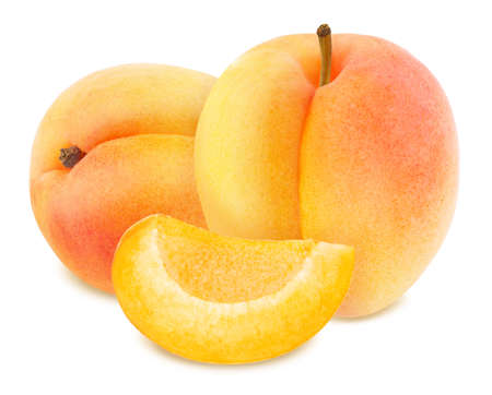 Composition with Ripe Apricots Isolated on White Backgroundの写真素材