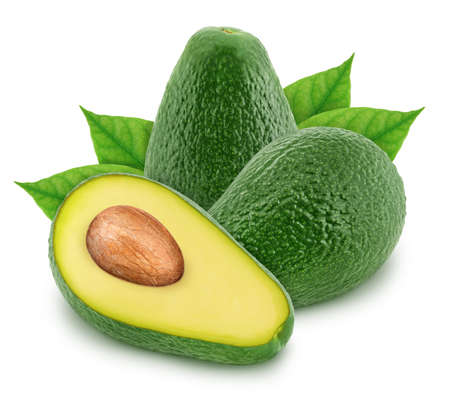 Composition with green avocados isolated on white backgroundの写真素材