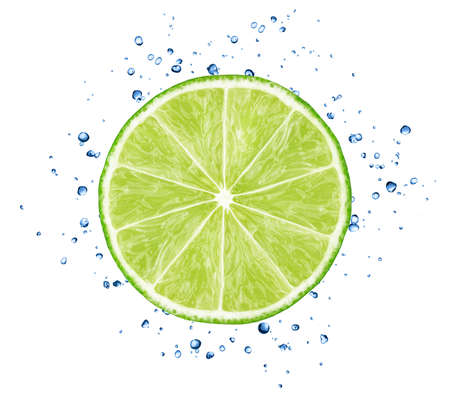 Fresh lime with water splashes isolated on white background.