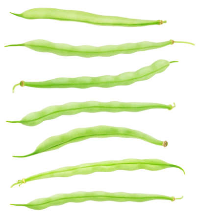 Set of whole green beans isolated on a white background.