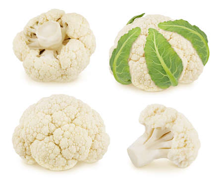 Set of whole and cutted cauliflower isolated on a white background.の写真素材
