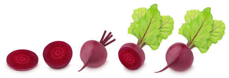 Set of fresh whole and cutted beet isolated on a white background.の写真素材