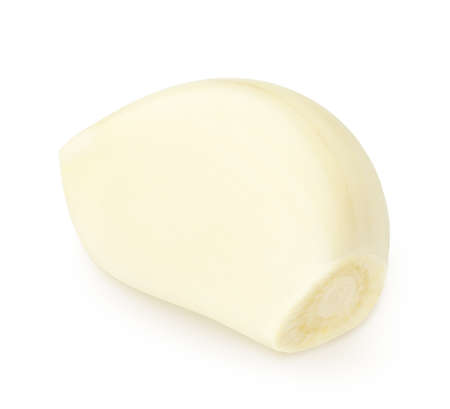 Fresh peeled garlic clove isolated on white background.の写真素材