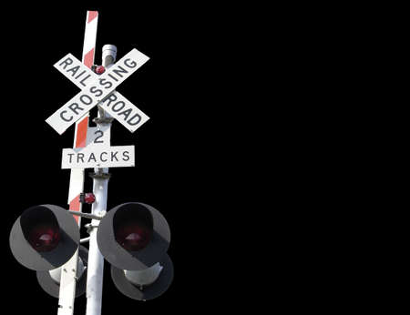 Railroad Crossing At Nightの写真素材