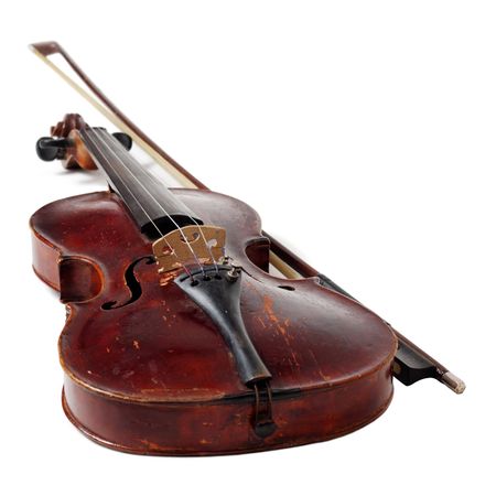 Old violin isolated on whiteの写真素材