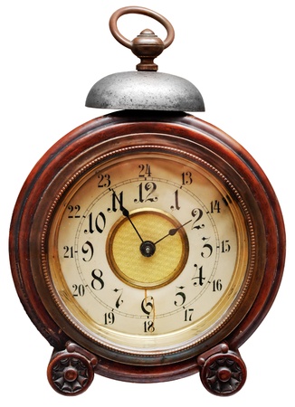 Vintage alarm-clock isolated on white. Clipping path included.の写真素材