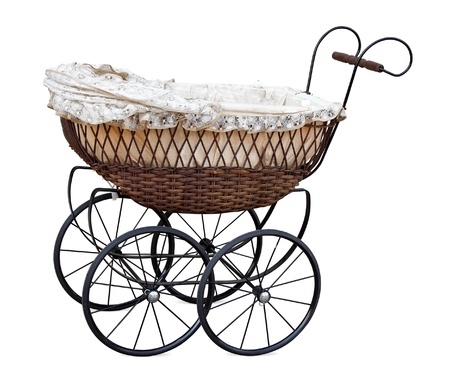 Retro pram isolated on white. の写真素材