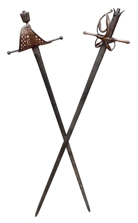 Two ancient swords isolated on white. Clipping path includedの写真素材