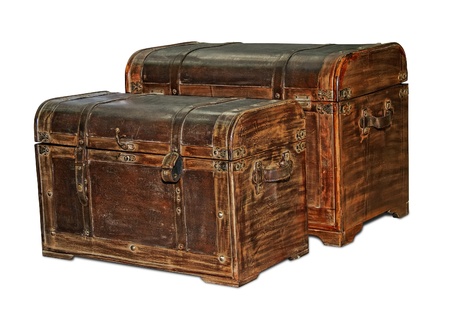 Two retro-styled trunks like pirates isolated on whiteの写真素材