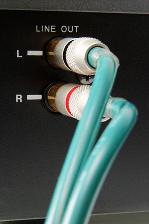 connected hi-end analog audio cables with gold connectors