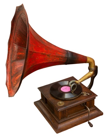 Vintage gramophone with red horn の写真素材