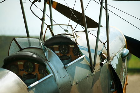 Old biplane cockpitの写真素材