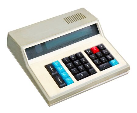 Old calculator isolated on white.