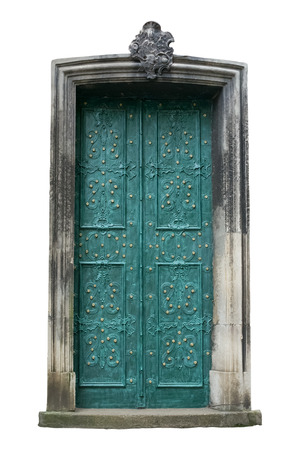 Ancient door isolated on white. Clipping path included.の写真素材