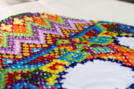 Embroidery colorful thread Navajo ornament jeans blueの写真素材