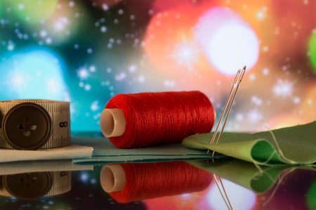sewing accessories and tools for sewing close-upの写真素材