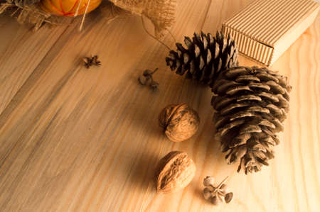 Christmas wreath on the door of handmade. Christmas decoration with pine cones , balls and ribbons.
