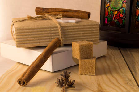 Christmas wreath on the door of handmade. Christmas decoration with pine cones , balls and ribbons.の写真素材