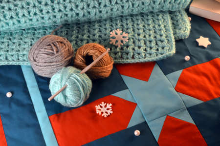 knitting and yarn on a beautiful background