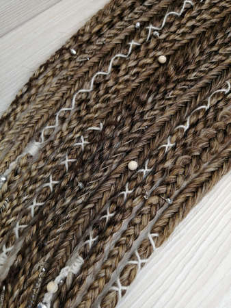 african braids with kanekalon at close range with beads