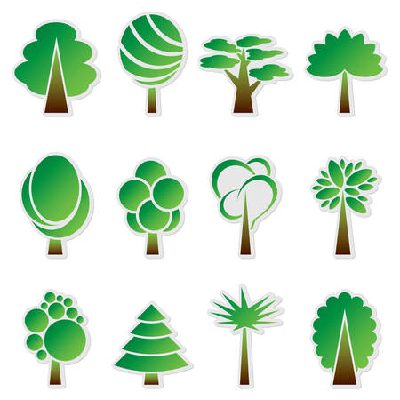Set of simple icon green tree  Vector illustrationのイラスト素材
