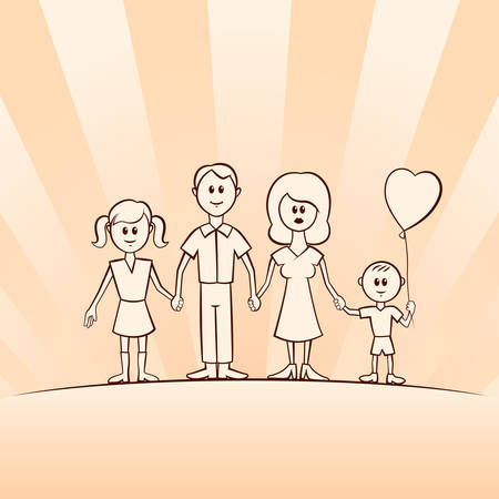 Funny cartoon family  Vector background illustrationのイラスト素材