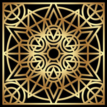 Golden geometric mosaic ornament on the black background  Vector illustration のイラスト素材