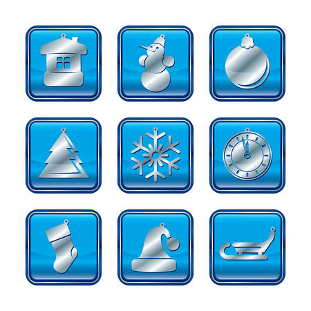 New Year Christmas blue icon set vector illustrationのイラスト素材